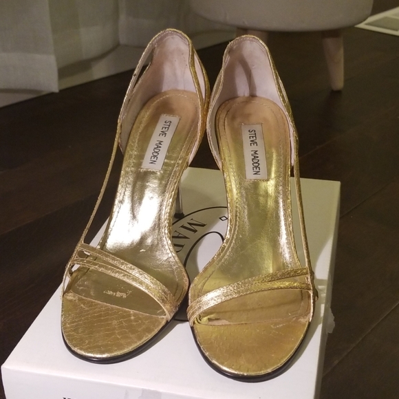Steven Madden Gold Barely There Heels, Size 8 M - Picture 1 of 8